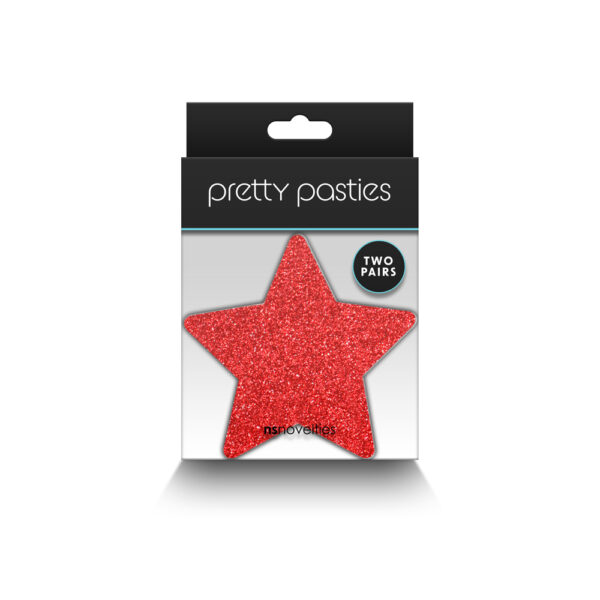 657447107818 Pretty Pasties Glitter Stars Red/Silver 2 Pair
