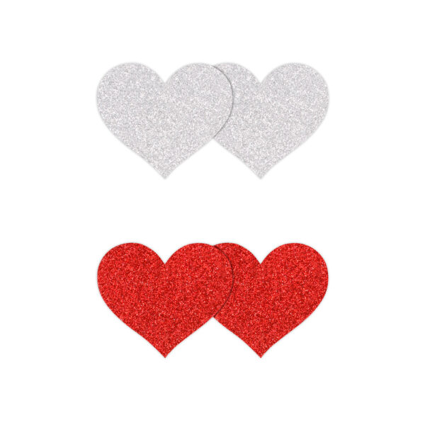 657447107832 2 Pretty Pasties Glitter Hearts Red/Silver 2 Pair