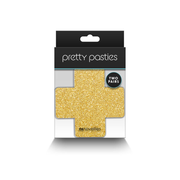 657447107849 Pretty Pasties Glitter Cross Black/Gold 2 Pair