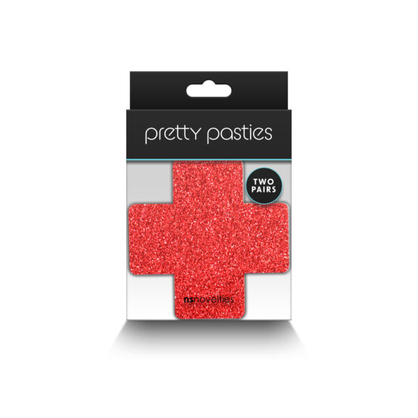 657447107856 Pretty Pasties Glitter Cross Red/Silver 2 Pair