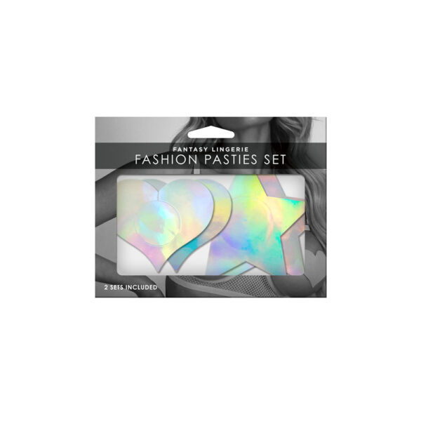 657447311970 Fashion Pasties Set Holographic Star & Heart