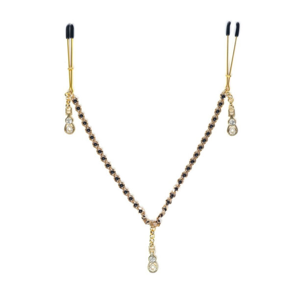 669729801062 Luxury Tweezer Nipple Clamps W/Beaded Chain And Pendant