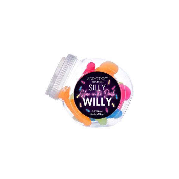 677613870667 Addiction Silly Willy 3.5" Mini Dongs Glow In The Dark 12Ct Display