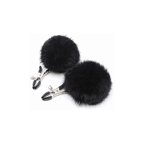 685634103527 2 Sexy Af Nipple Clamps Black Puff Balls