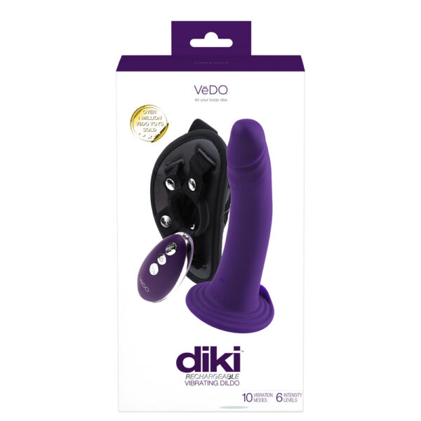 716053727954 Diki Rechargeable Vibrating Dildo With Harness Deep Purple