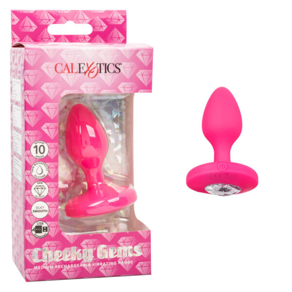 716770104717 Cheeky Gems Medium Rechargeable Vibrating Probe Pink