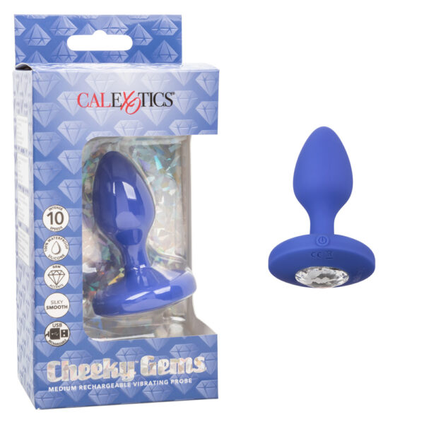 716770104731 Cheeky Gems Medium Rechargeable Vibrating Probe Blue