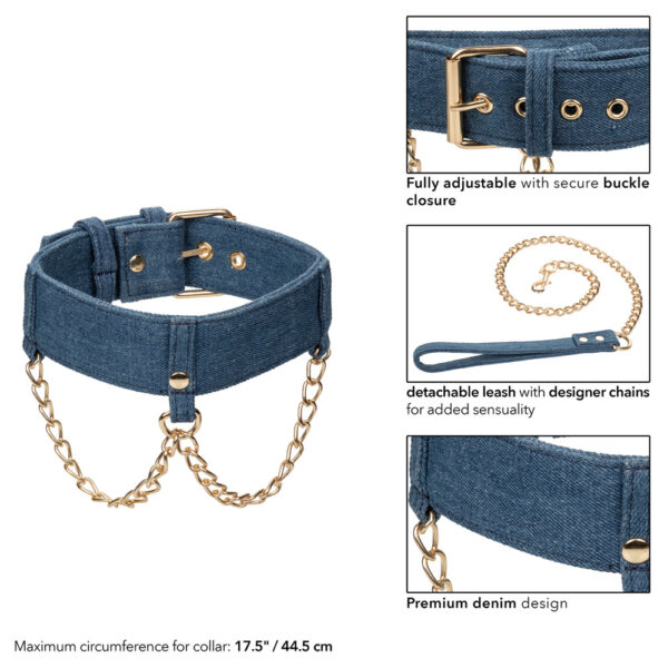 716770105523 3 Ride 'Em Premium Denim Collection Collar With Leash