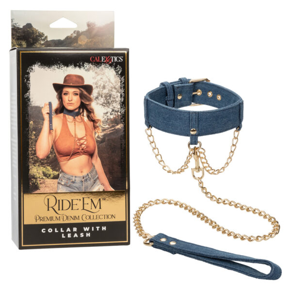 716770105523 Ride 'Em Premium Denim Collection Collar With Leash