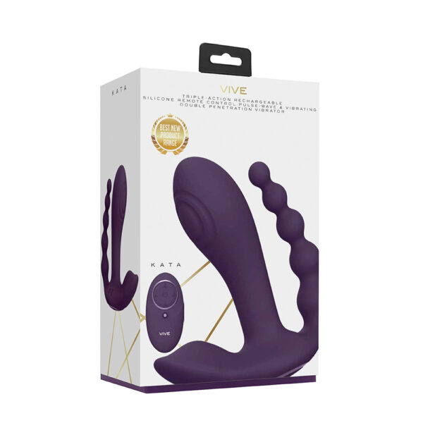 7423522538555 Kata Pulse Wave & Vibrating Double Penetration Vibrator Purple