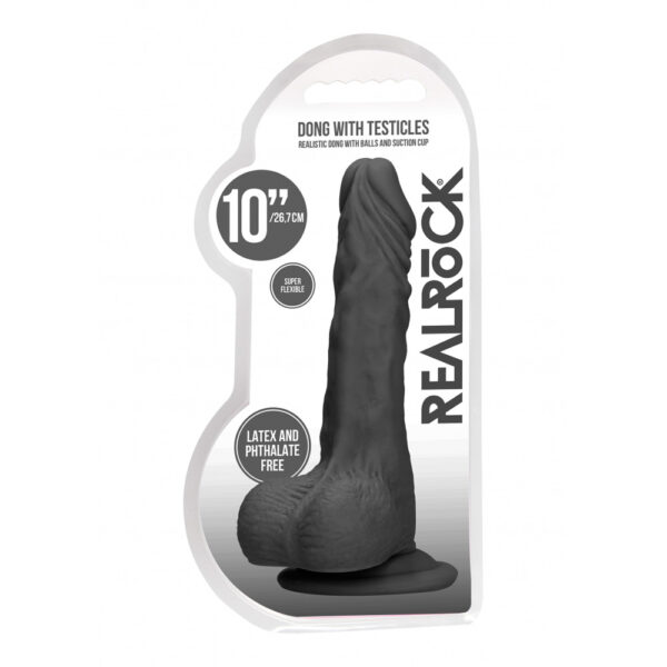 7423522548509 Realrock Dong With Testicles 10" Black