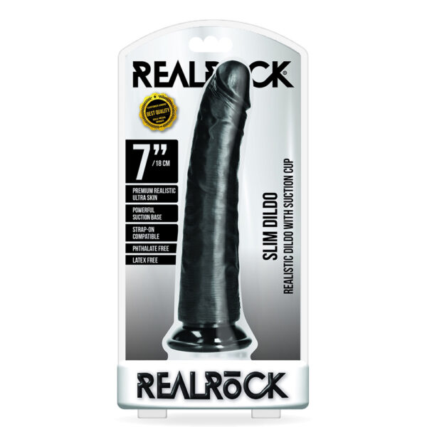 7423522625651 Slim Realistic Dildo Without Balls With Suction Cup 7'' Black