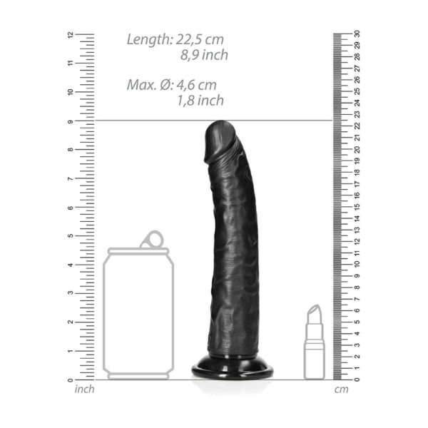 7423522625682 3 Slim Realistic Dildo Without Balls With Suction Cup 8'' Black