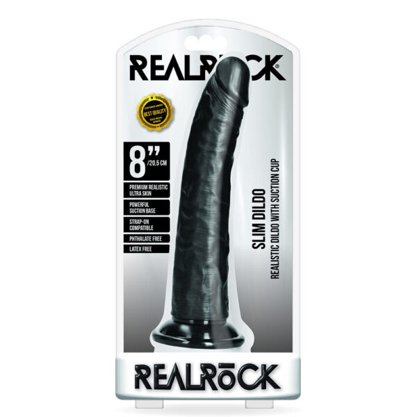 7423522625682 Slim Realistic Dildo Without Balls With Suction Cup 8'' Black