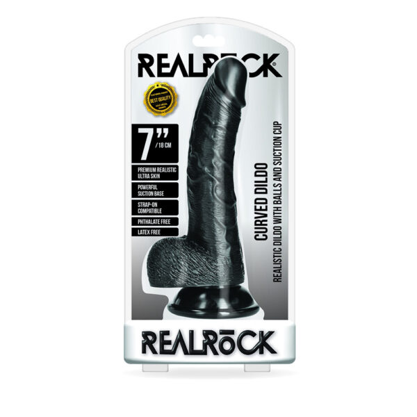 7423522628607 Curved Realistic Dildo With Balls And Suction Cup 7'' Black