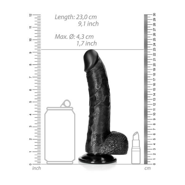 7423522628638 3 Curved Realistic Dildo With Balls And Suction Cup 8'' Black