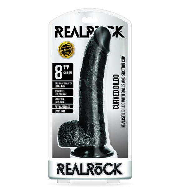 7423522628638 Curved Realistic Dildo With Balls And Suction Cup 8'' Black