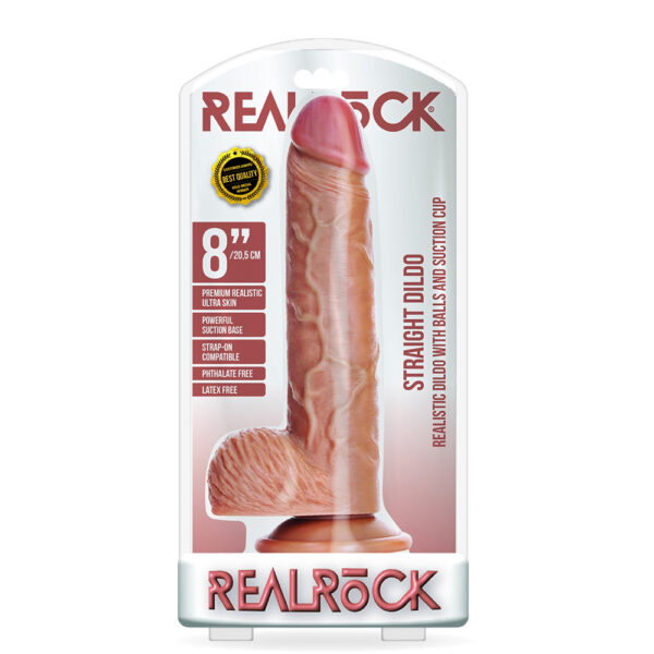 7423522628676 Straight Realistic Dildo With Balls And Suction Cup 8'' Tan