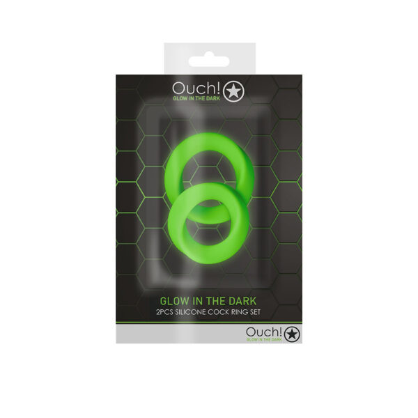 7423522639610 Ouch! 2 Pcs Cock Ring Set Glow In The Dark