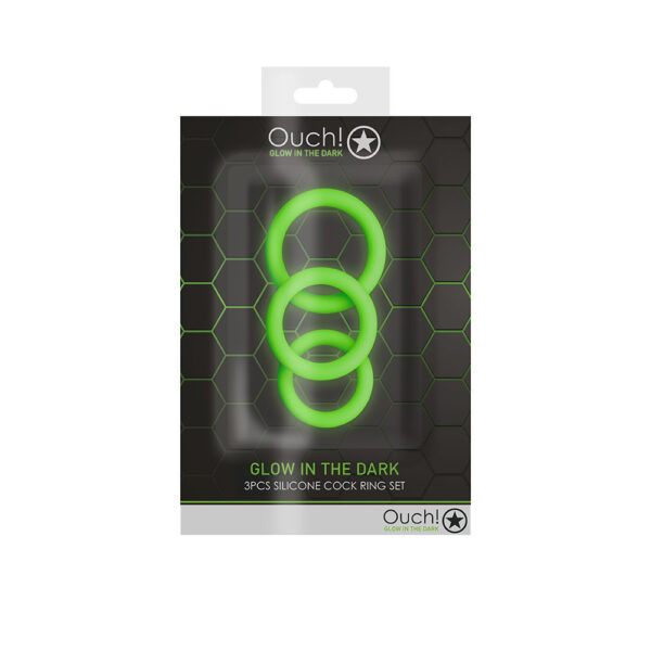 7423522639627 Ouch! 3 Pcs Cock Ring Set Glow In The Dark