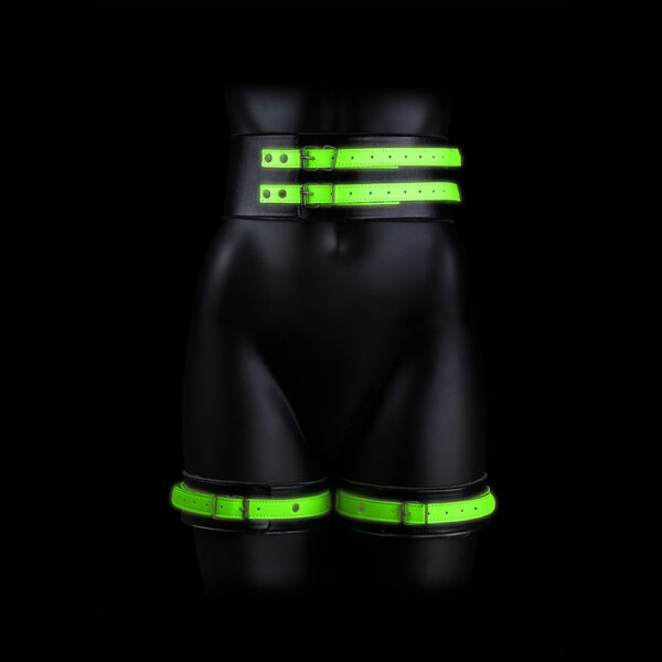 7423522639641 2 Ouch! Thigh Cuffs With Belt And Handcuffs Glow In The Dark S/M