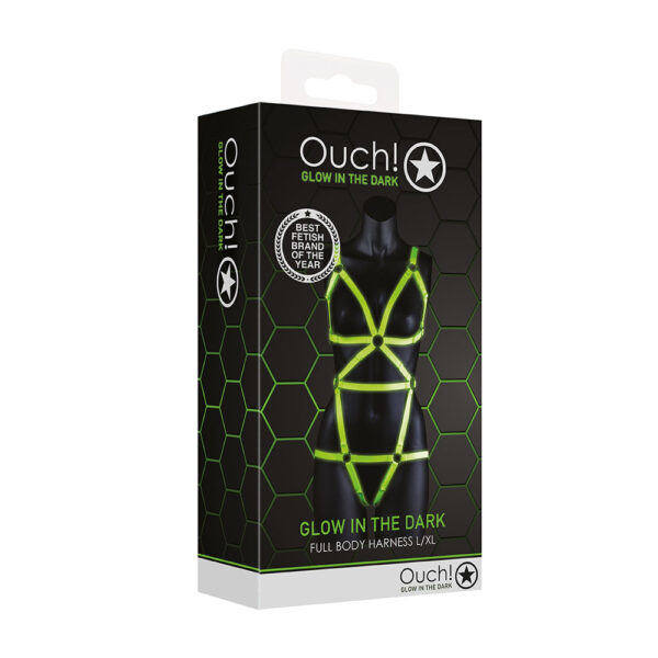 7423522639658 Ouch! Full Body Harness Glow In The Dark L/Xl