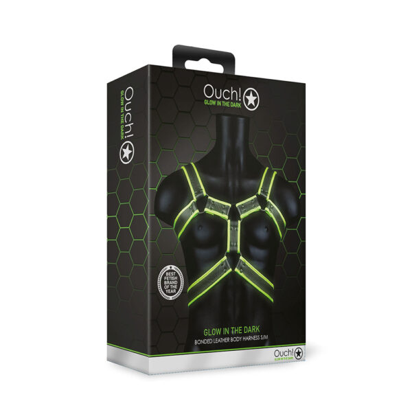 7423522642634 Ouch! Body Harness Glow In The Dark S/M