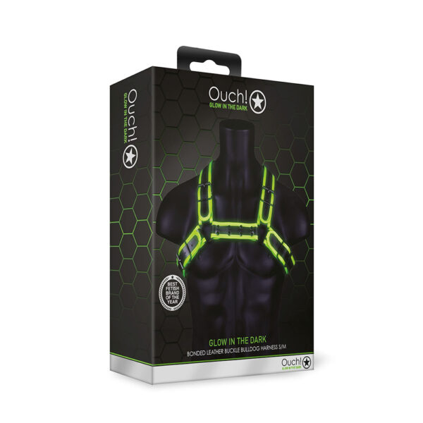7423522648698 Ouch! Buckle Bulldog Harness Glow In The Dark S/M