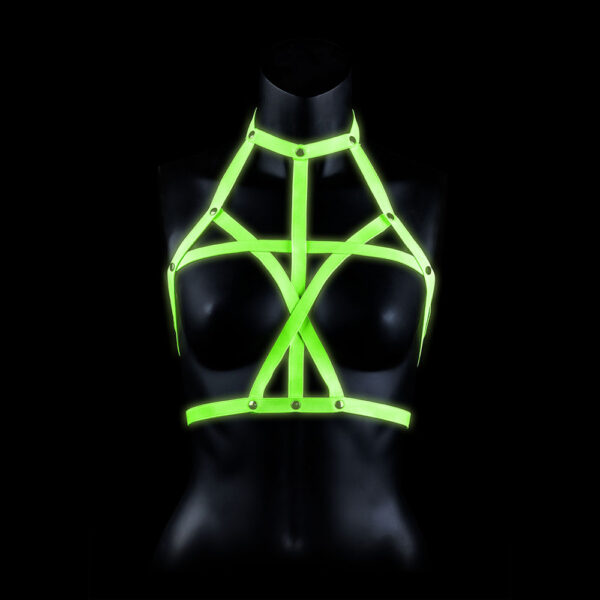 7423522653609 2 Ouch! Bra Harness Glow In The Dark S/M