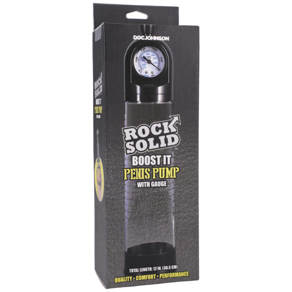 782421086480 Rock Solid Boost It Penis Pump With Gauge Black/Clear