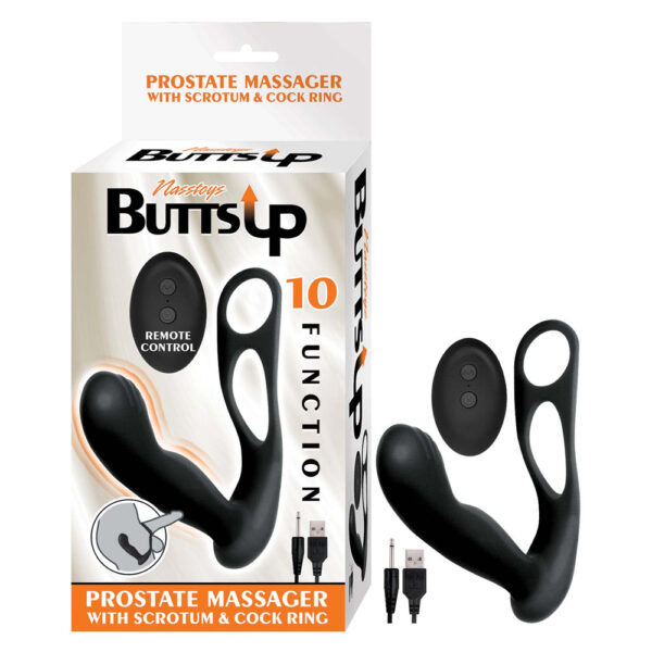 782631305906 Butts Up Prostate Massager W/Scrotum & Cock Ring Black