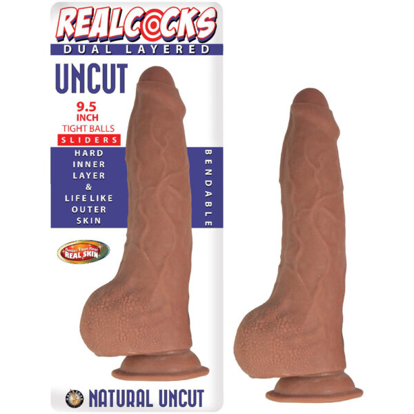 782631306729 Realcocks Dual Layered Uncut Slider 9.5" Tight Balls Brown