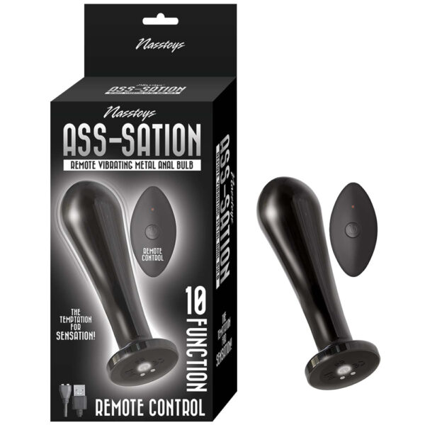 782631311723 Ass-Sation Remote Vibrating Metal Anal Bulb Black