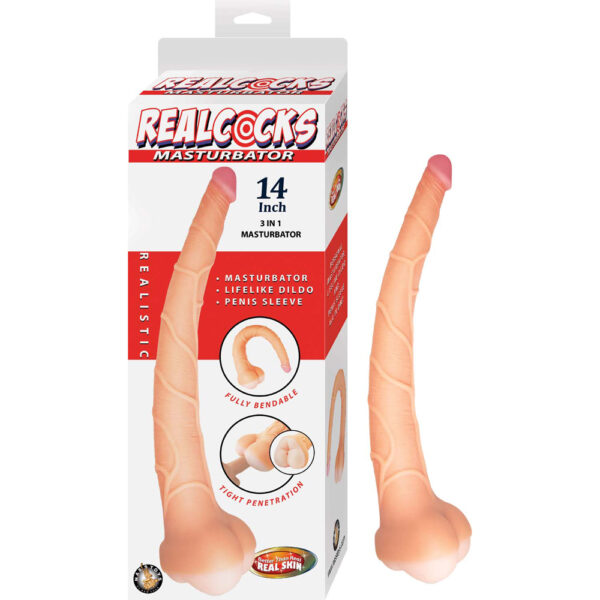 782631312201 Realcocks Masturbator 14" 3 In 1 Masturbator White