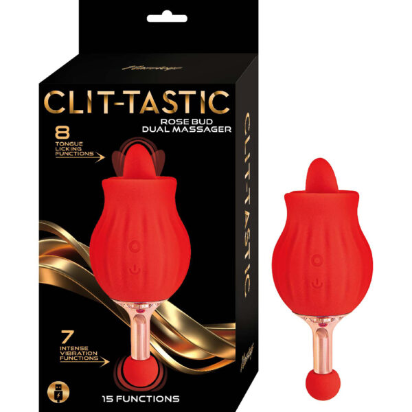 782631317213 Clit-Tastic Rose Bud Dual Massager Red