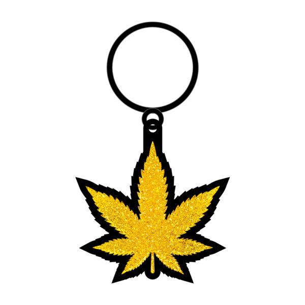 785571086843 2 Gold Glitter Leaf Keychain