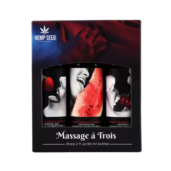 810040296154 Massage-A-Trois Edible Massage Lotion Gift Set Box