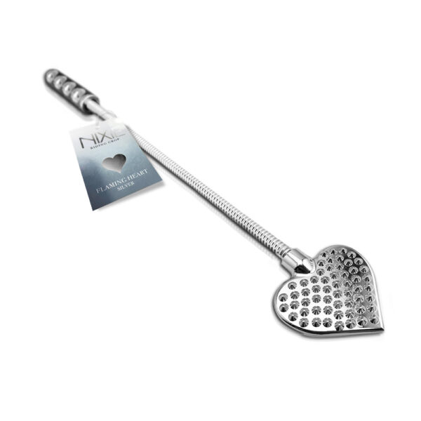 810126930019 Nixie Stainless Steel Riding Crop Flaming Heart