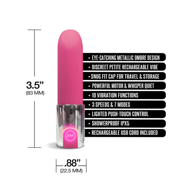 810126930095 3 Nixie Smooch Rechargeable Lipstick Bullet Vibrator Pink Ombre