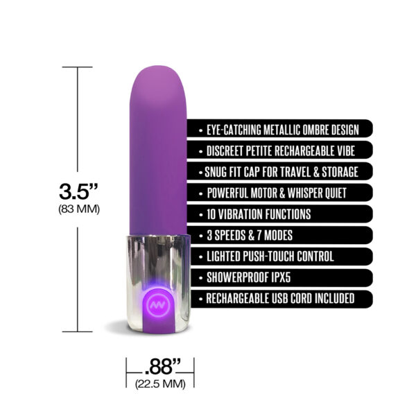 810126930101 3 Nixie Smooch Rechargeable Lipstick Bullet Vibrator Purple Ombre