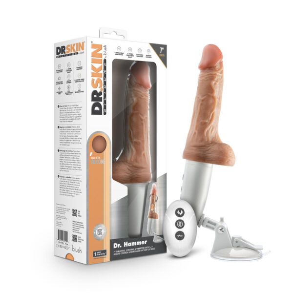 810138370292 Dr. Skin Silicone Dr. Hammer 7" Thrusting Dildo With Handle Beige