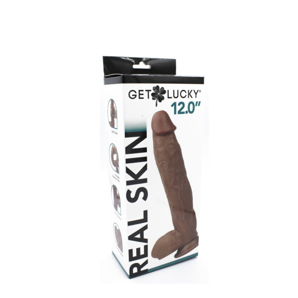 812024033243 Get Lucky Real Skin 12" Dual Layer Dildo Light Brown