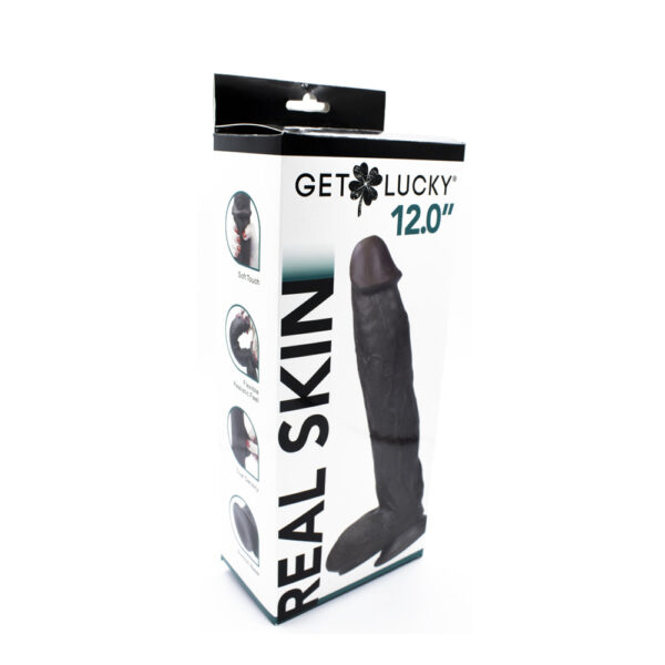 812024033250 Get Lucky Real Skin 12" Dual Layer Dildo Dark Brown