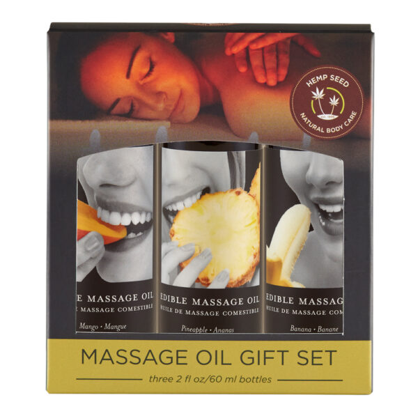 814487024998 Edible Massage Oil Gift Set: 2 oz. Mango, 2 oz. Banana & 2 oz. Pineapple