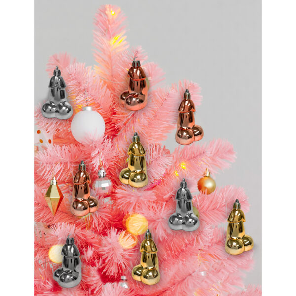 817717010815 3 Glitterati Penis Metallic Ornaments 8Pk