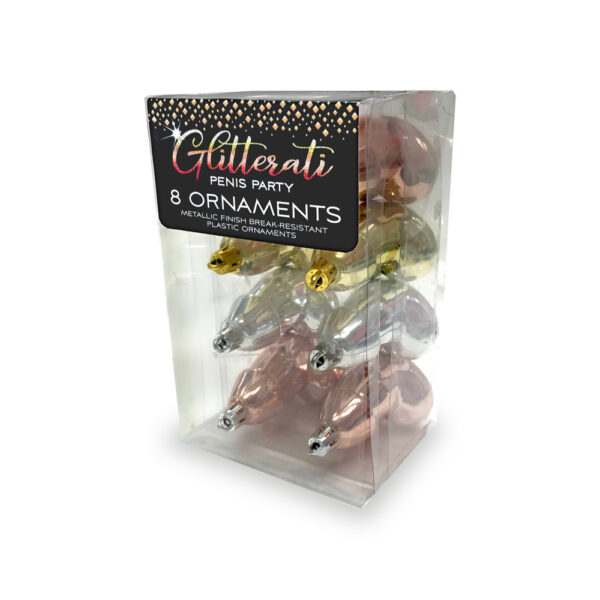 817717010815 Glitterati Penis Metallic Ornaments 8Pk