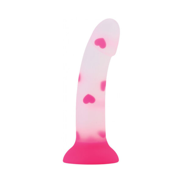 818631034215 2 Sweet Sex Sweet Heart Silicone Dildo With Heart Print Pink 7"