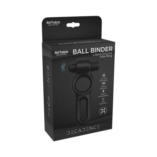 818631034390 Decadence Ball Binder Cock & Ball Ring With Power Bullet