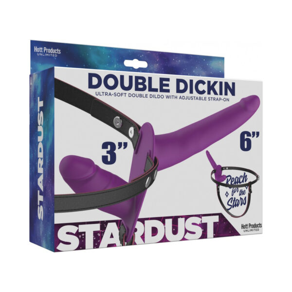 818631034765 Stardust Double Dickin Dual Function Strap On With Harness Silicone Purple