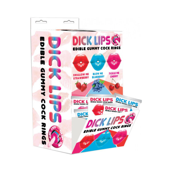 818631035892 Dicklips Gummy Cock Rings Singles 3 Assorted Flavors 21 Pc Display